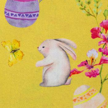Preview: Bauwoll Druck Hasen auf Gelb von Happy Easter by Swafing 